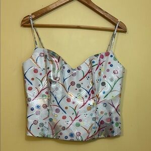 Flores & Flores | White Floral Boned Crop Spaghetti Strap Bustier Corset Cami 8